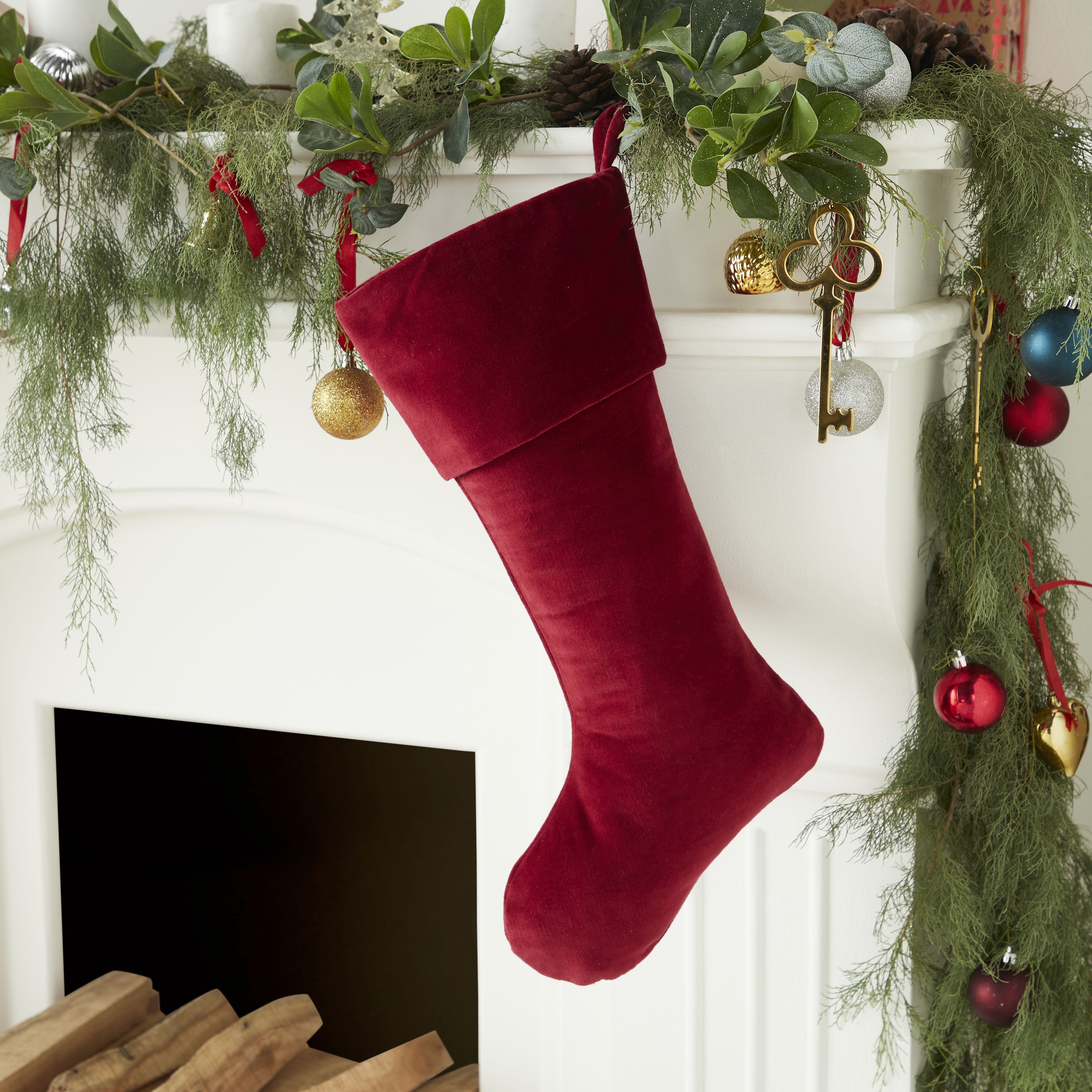 Classic Garnet Red Velvet Handmade Christmas Stocking- 20"