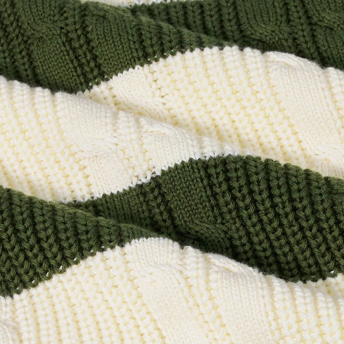 Forest Striped Cable Knit Roll Neck Sweater