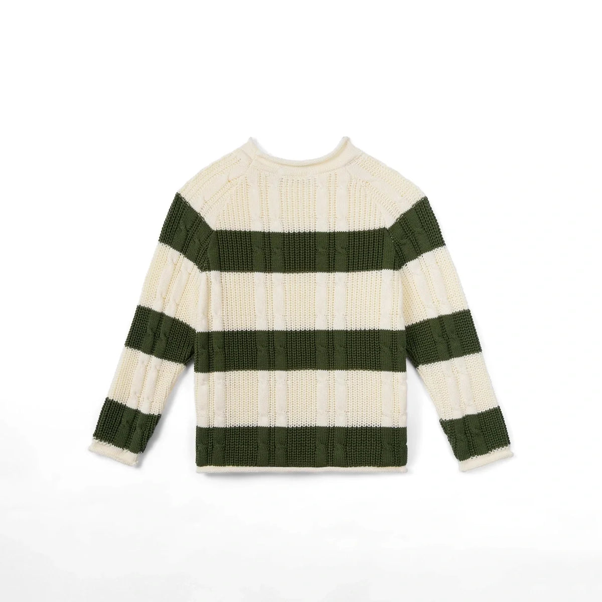Forest Striped Cable Knit Roll Neck Sweater