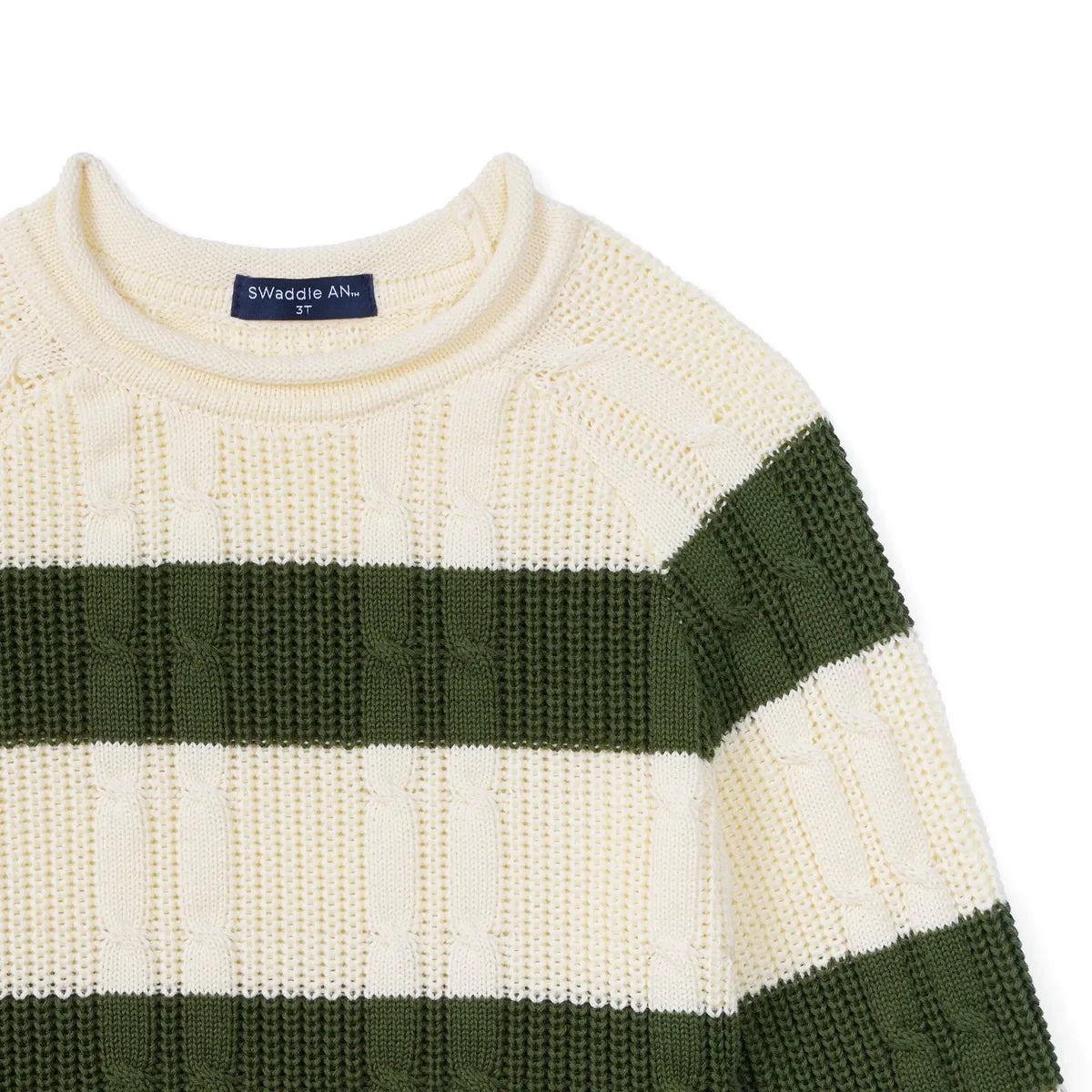 Forest Striped Cable Knit Roll Neck Sweater