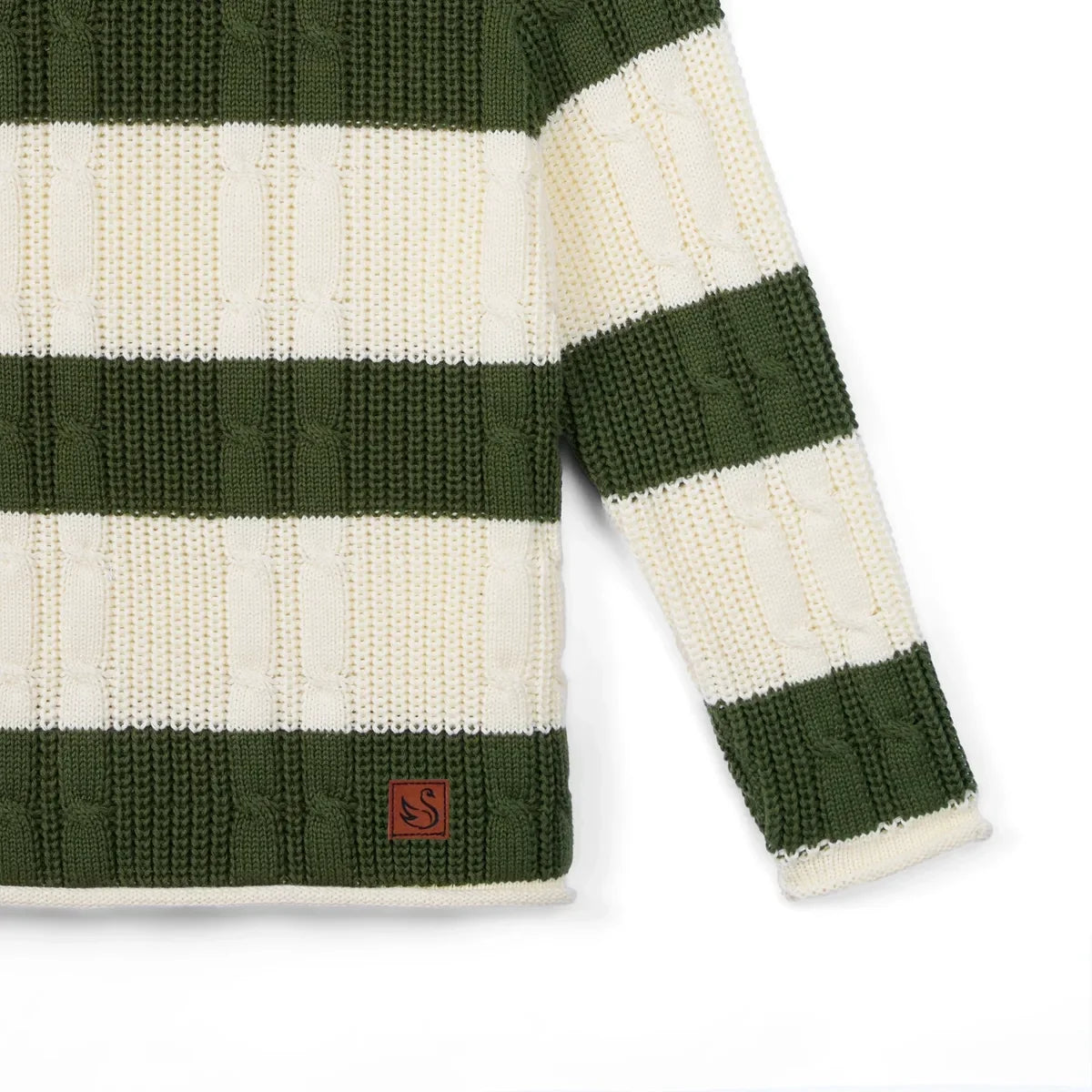 Forest Striped Cable Knit Roll Neck Sweater