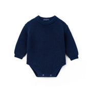 Classic Chunky Knit Baby Romper In Navy