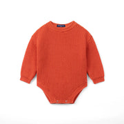 Classic Chunky Knit Baby Romper In Orange Rust