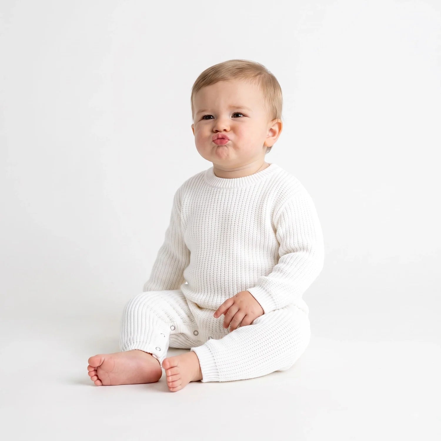Baby Knit Romper Snap Closure In White