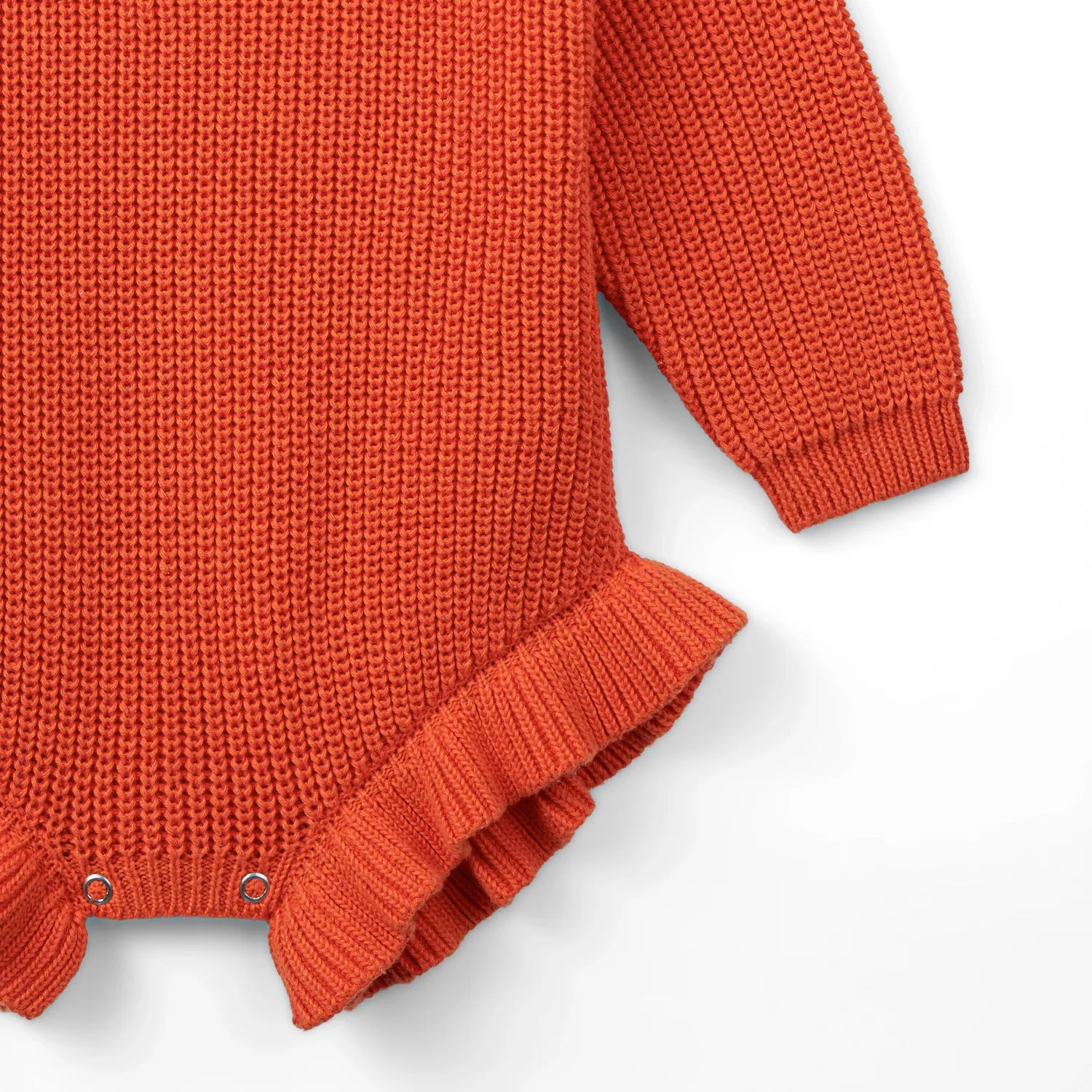 Ruffle Chunky Knit Baby Romper In Orange Rust