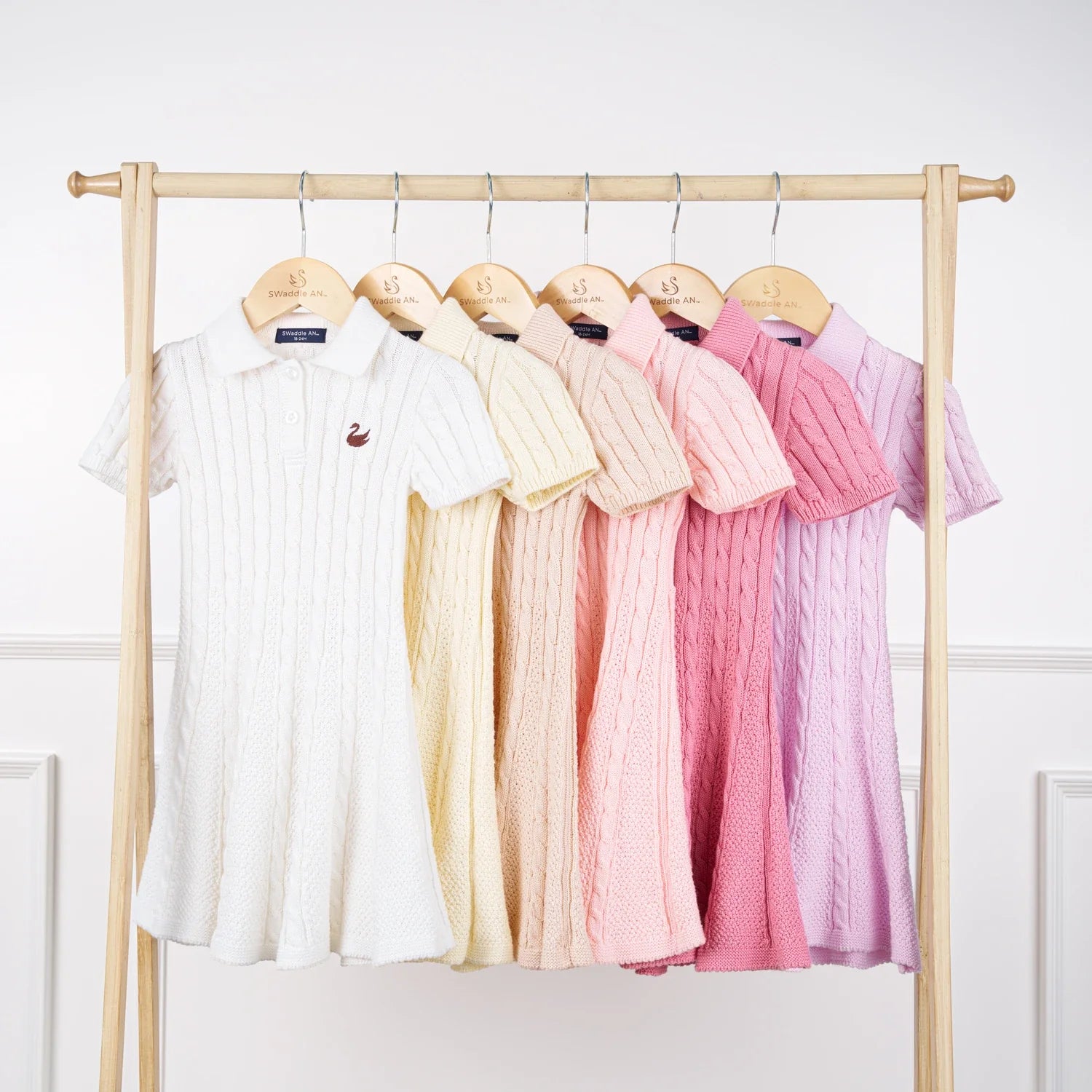 Cable Knit Polo Dress In Cream