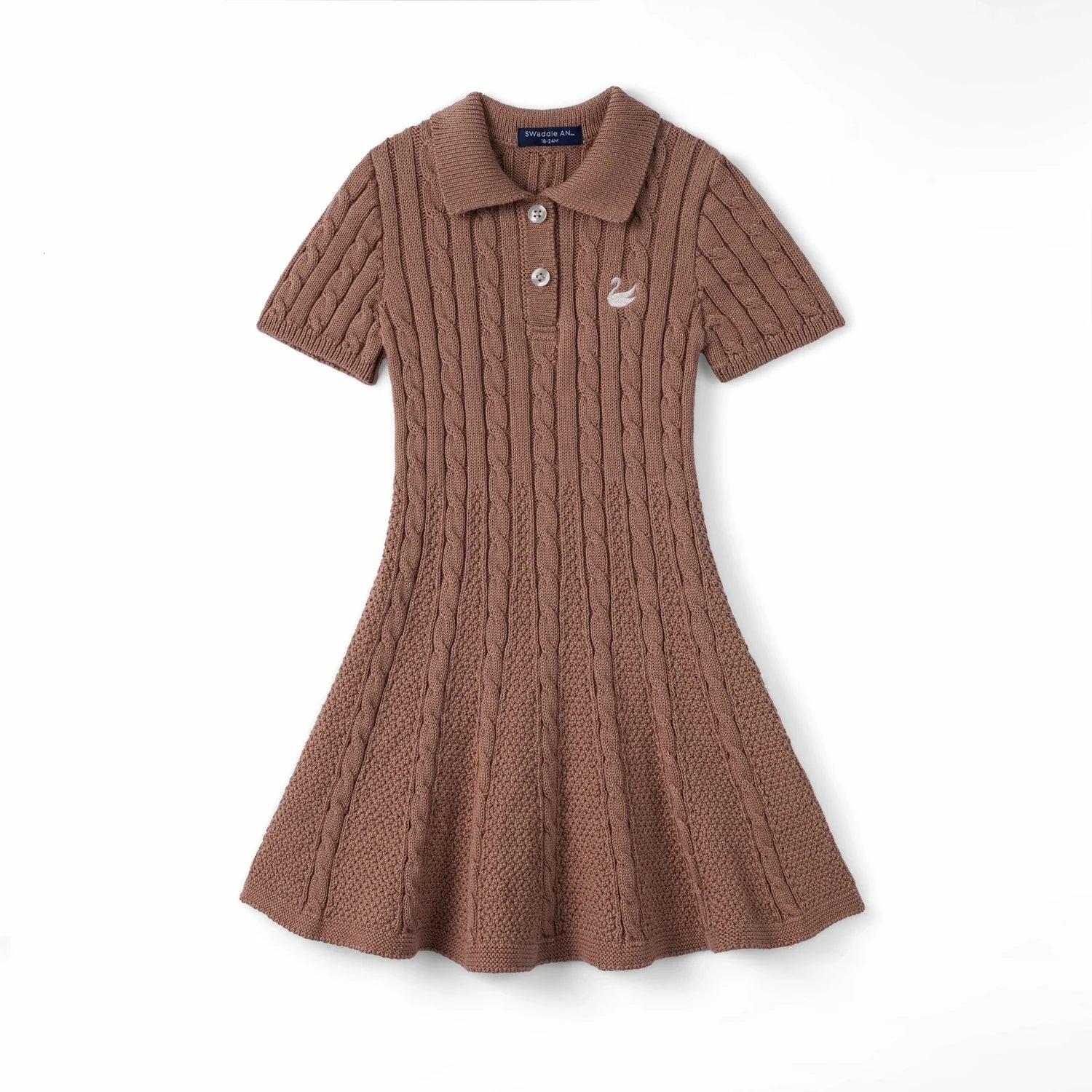 Cable Knit Polo Dress In Mocha