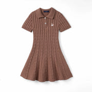 Cable Knit Polo Dress In Mocha