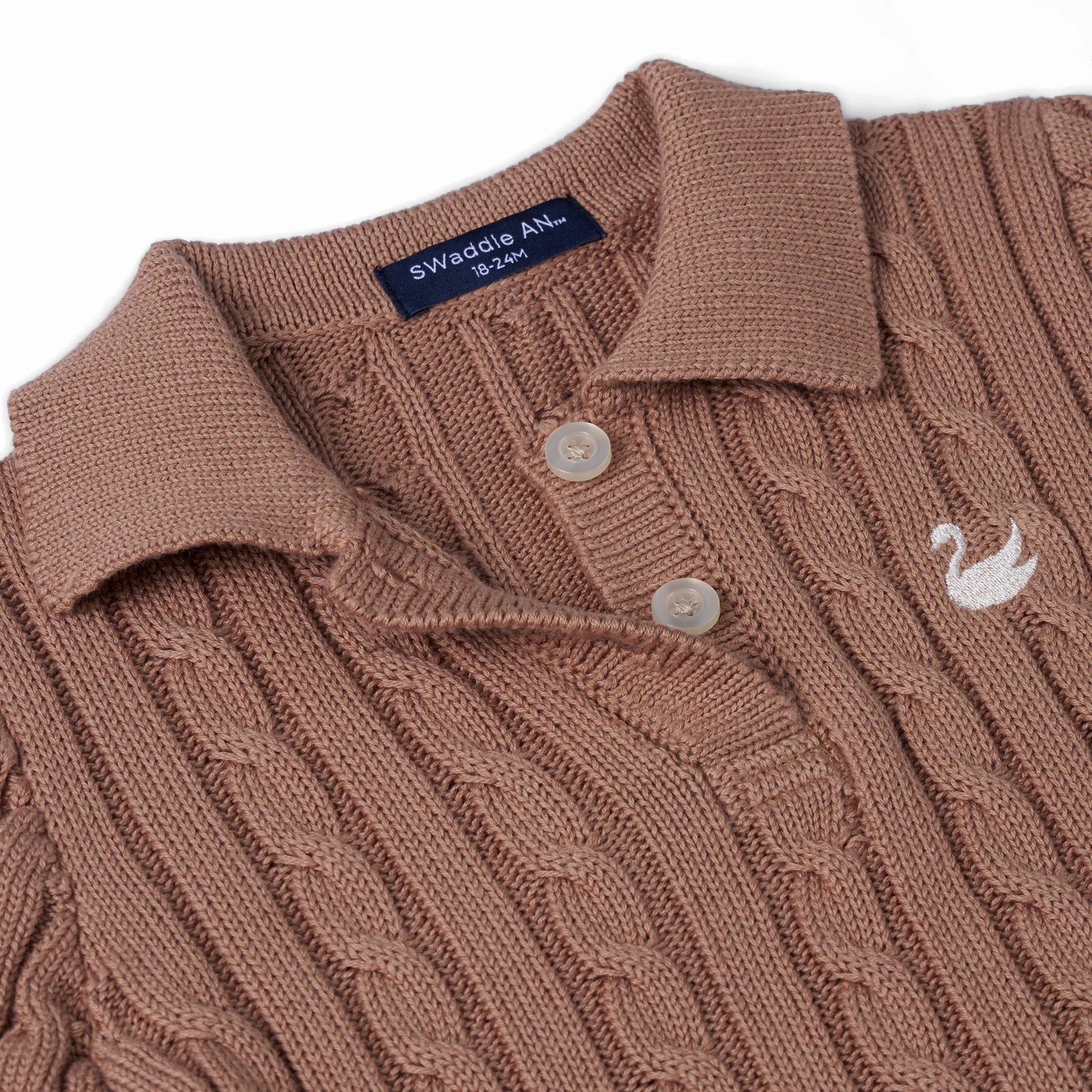 Cable Knit Polo Dress In Mocha