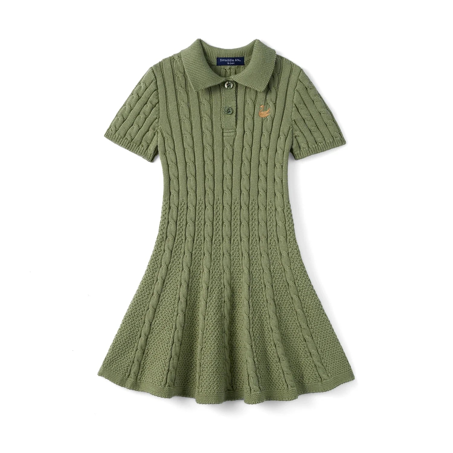 Cable Knit Polo Dress In Sage Green