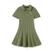 Cable Knit Polo Dress In Sage Green
