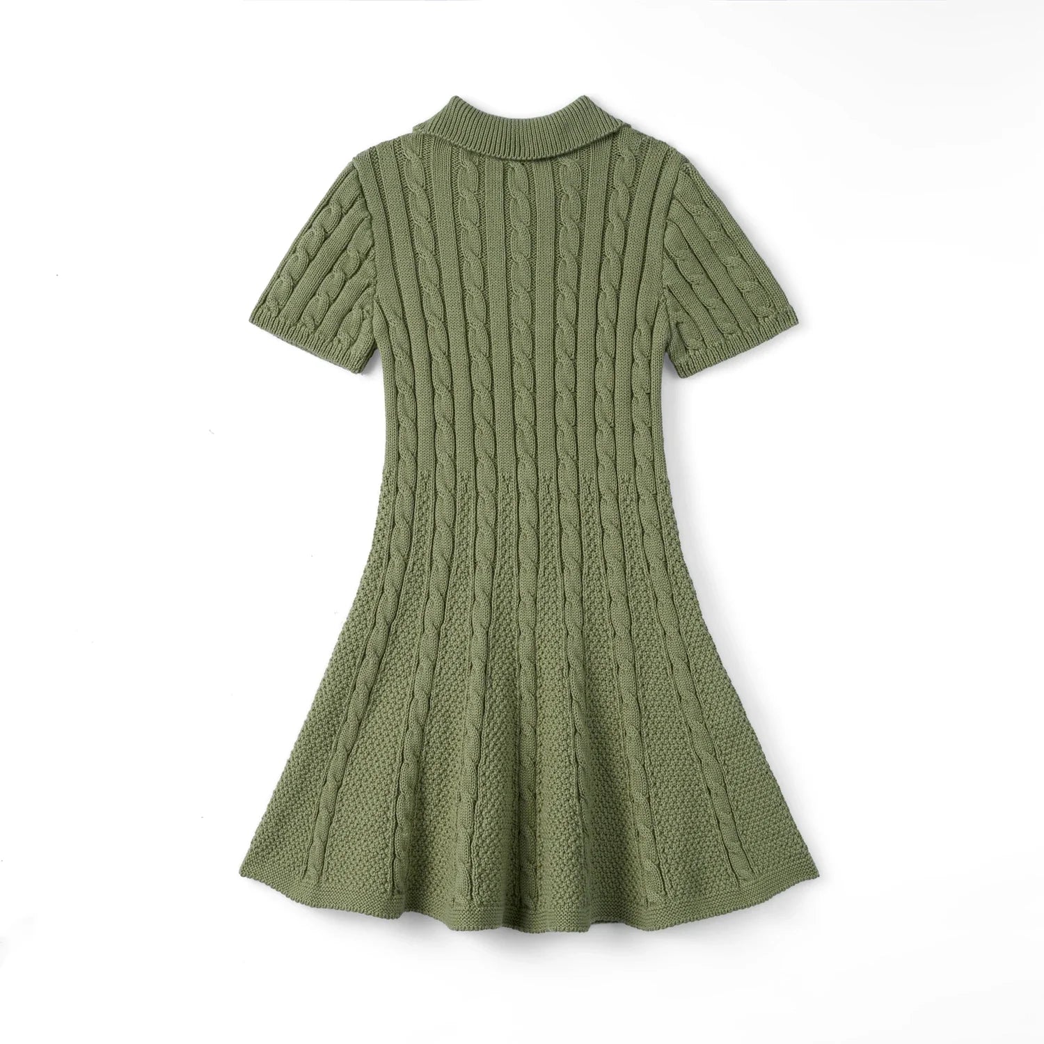 Cable Knit Polo Dress In Sage Green