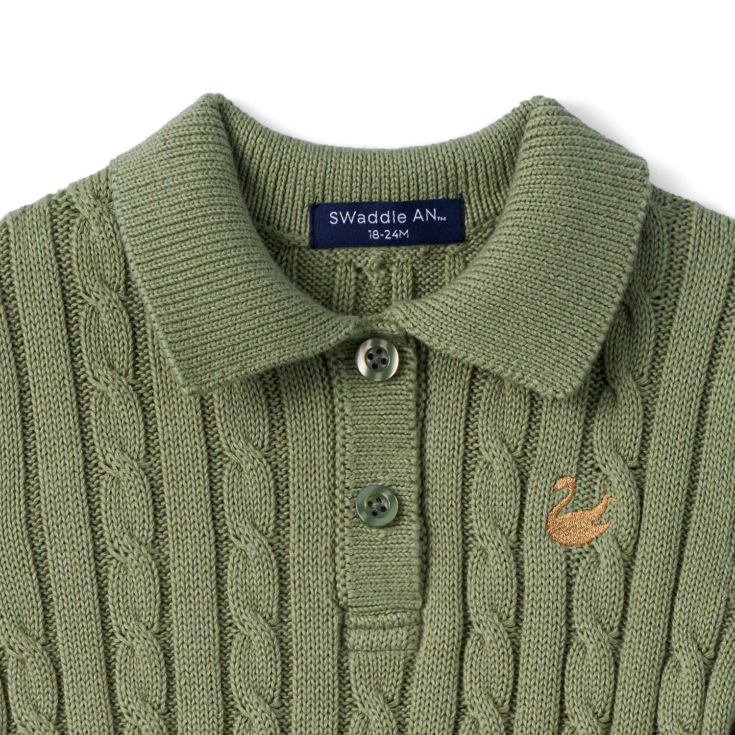 Cable Knit Polo Dress In Sage Green