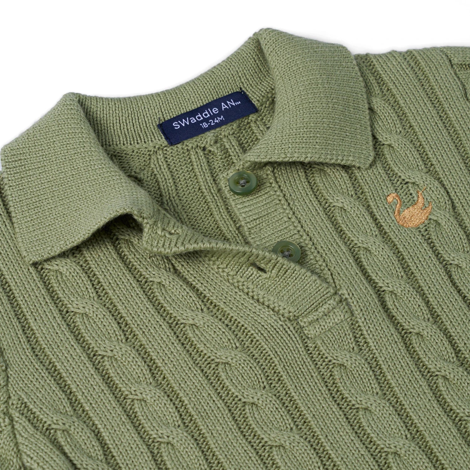 Cable Knit Polo Dress In Sage Green