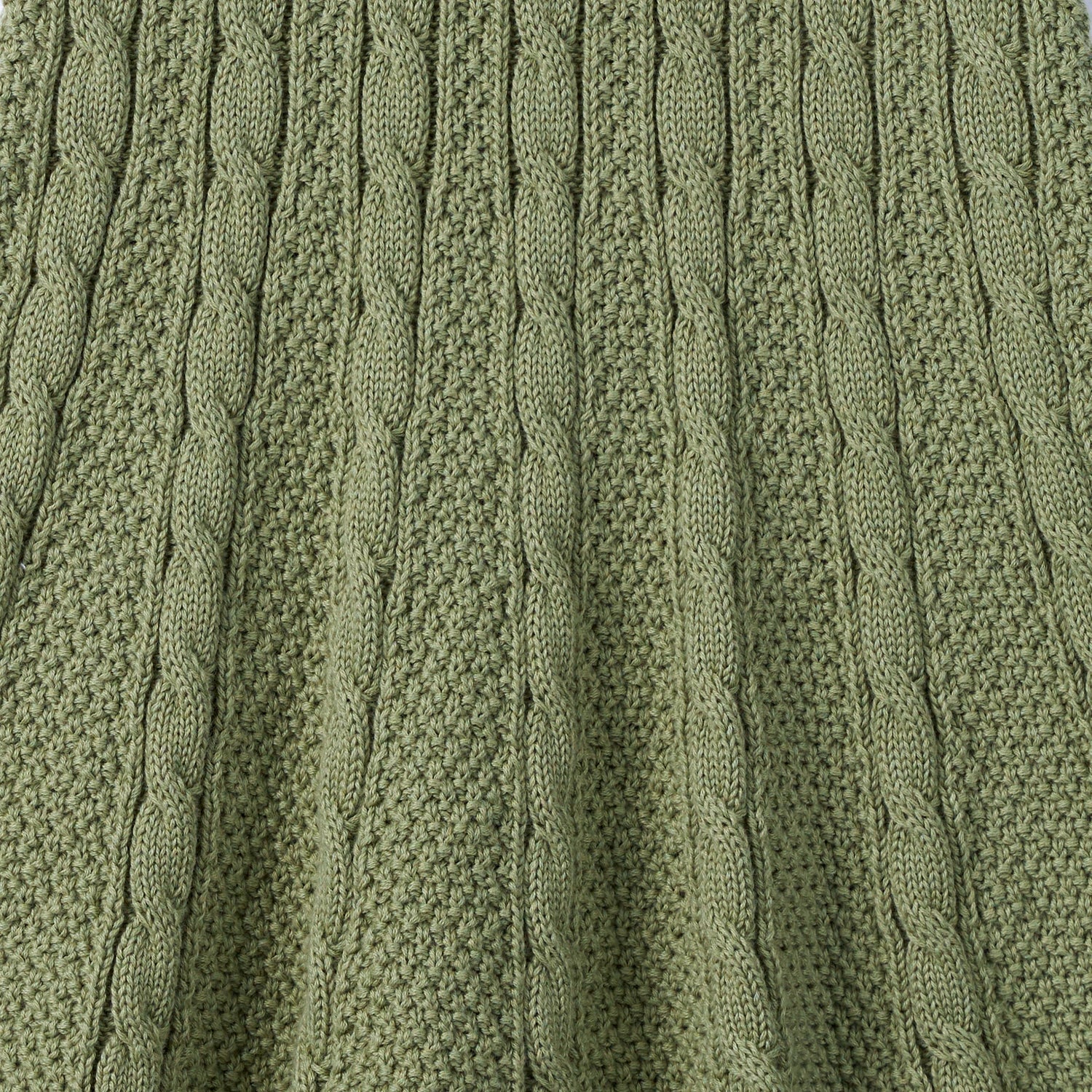 Cable Knit Polo Dress In Sage Green