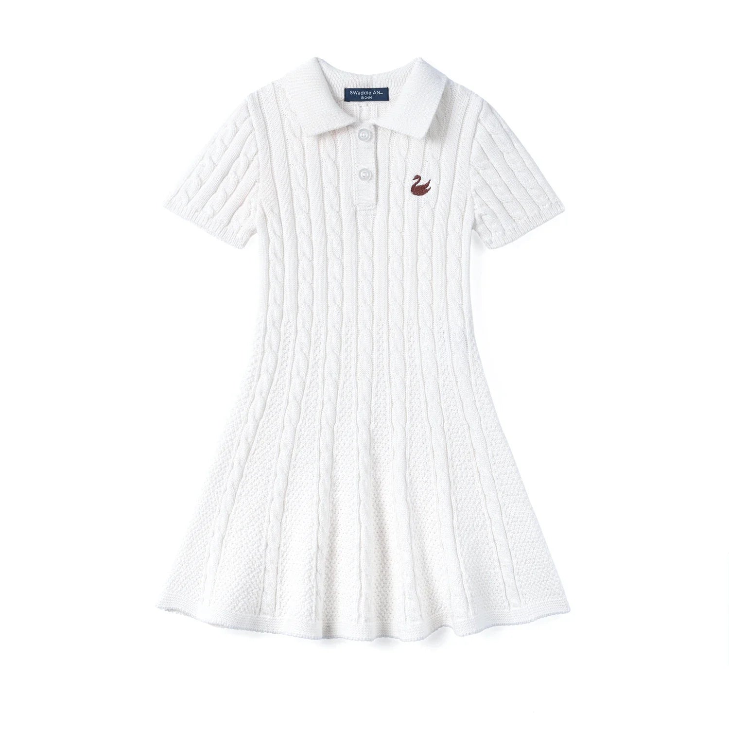 Cable Knit Polo Dress In White