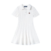Cable Knit Polo Dress In White