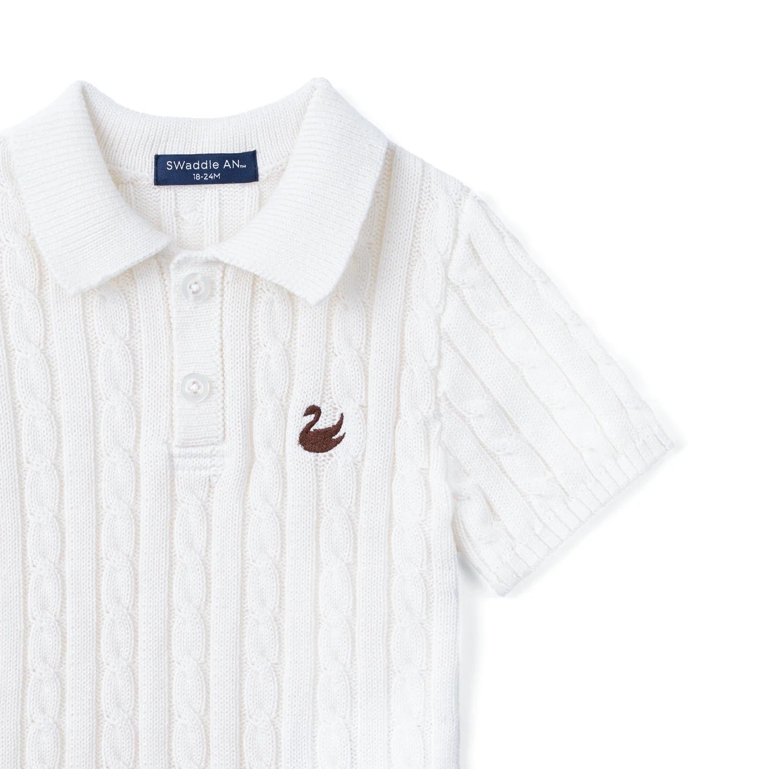Cable Knit Polo Sweater In White