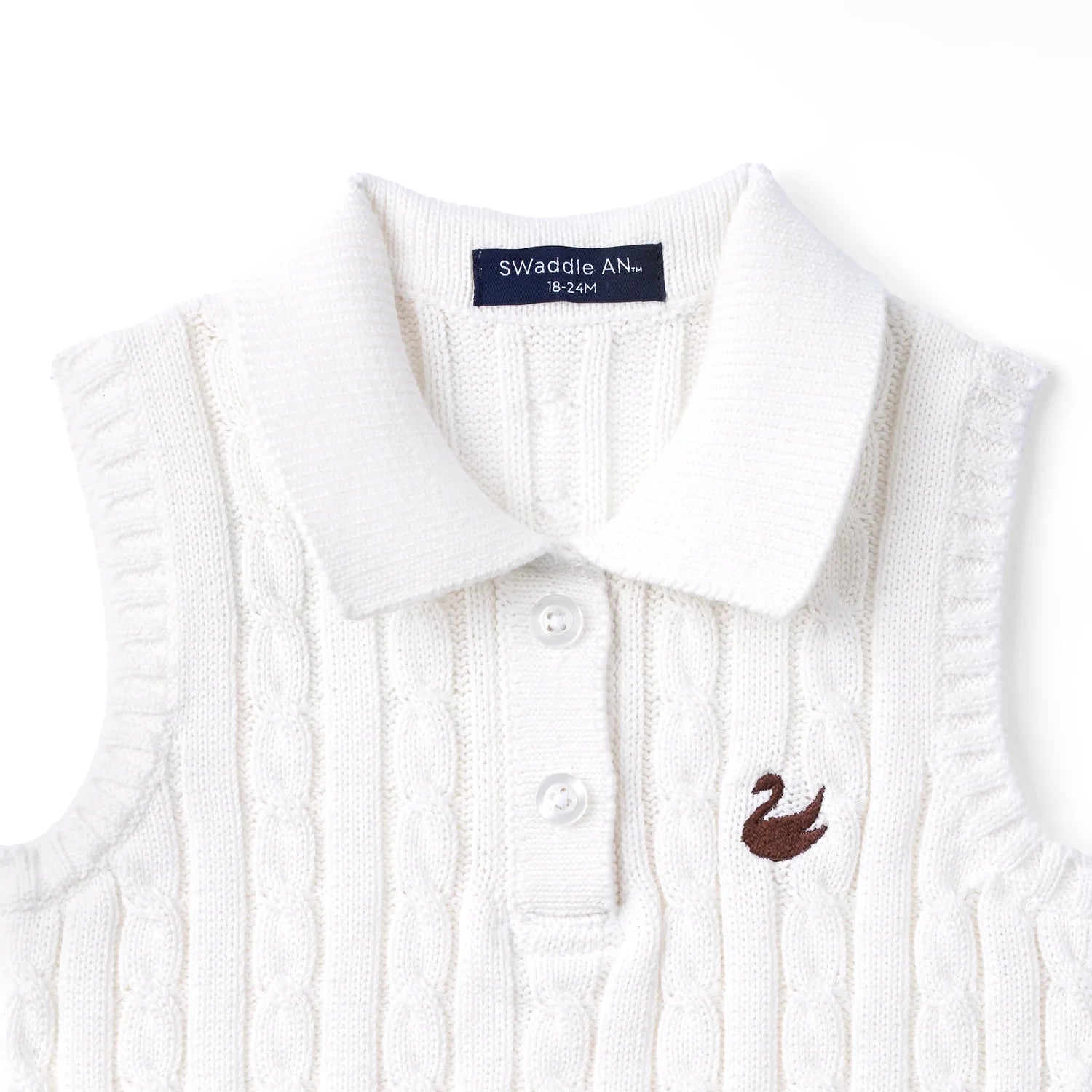 Cable Knit Sleeveless Polo Shirt In White