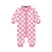 Pink Checker Baby Knit Button Romper