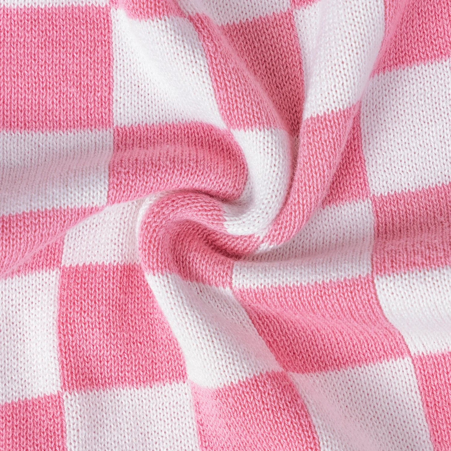 Pink Checker Baby Knit Button Romper