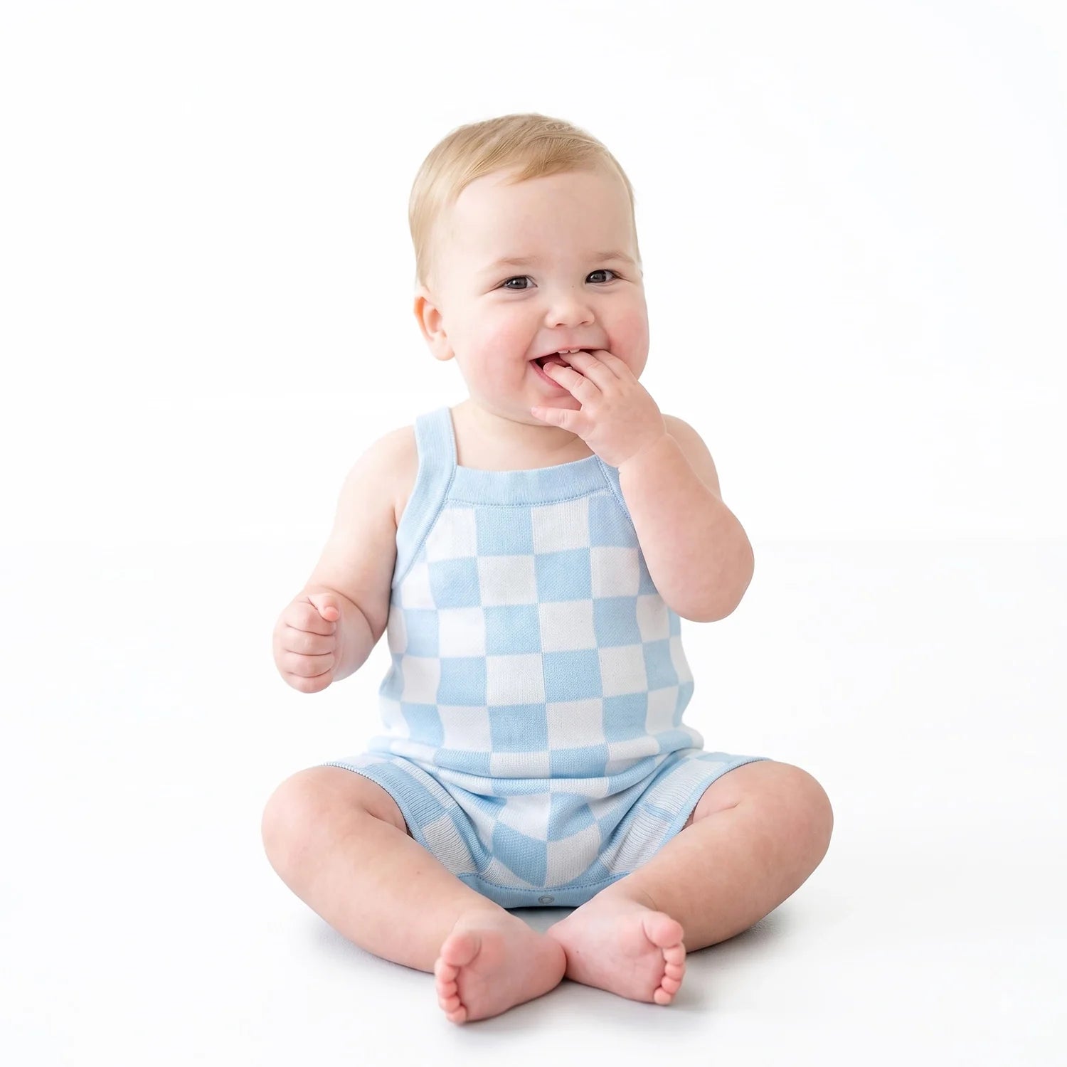 Blue Checker Baby Knit Playsuit