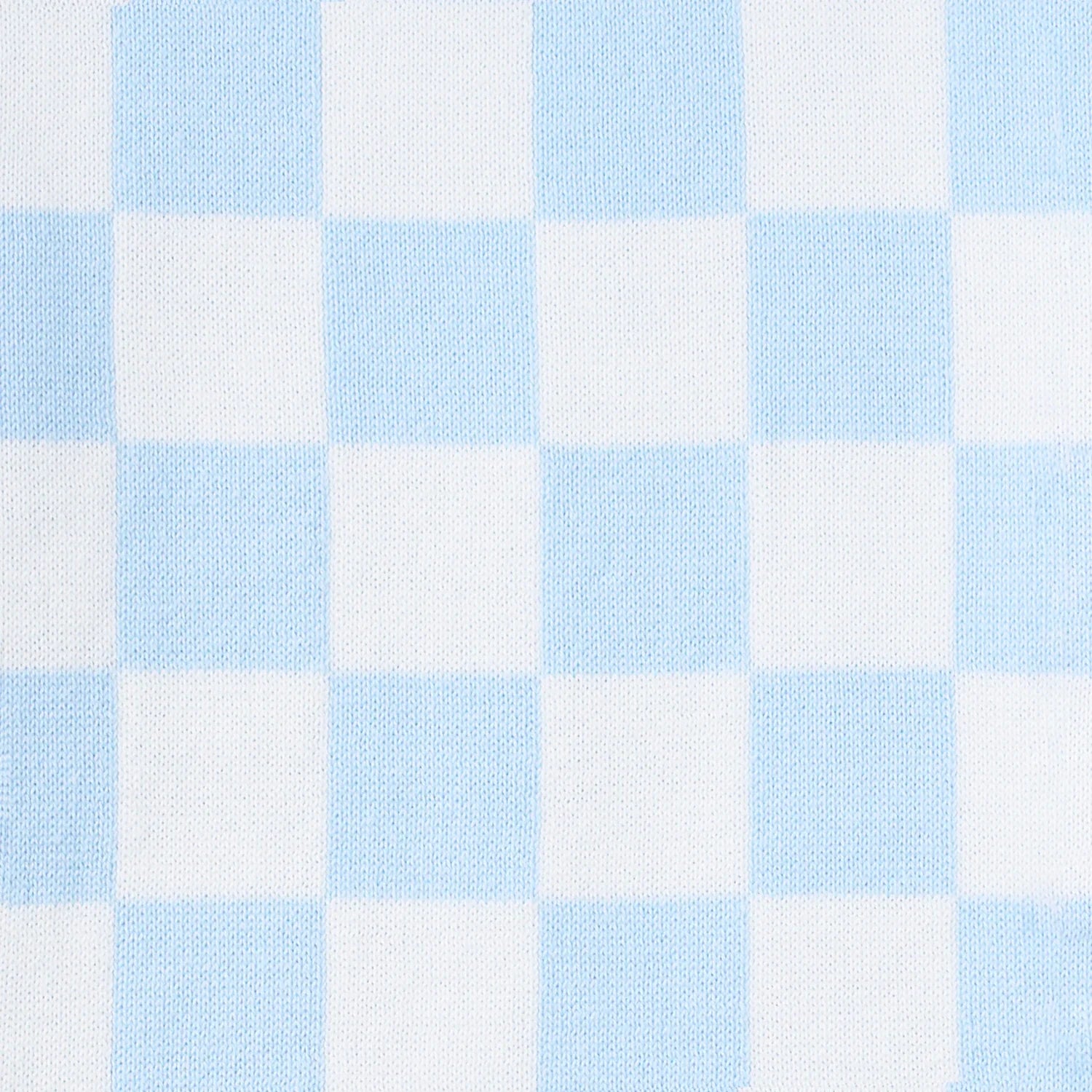 Blue Checker Knit Long Sleeve Crewneck Sweater