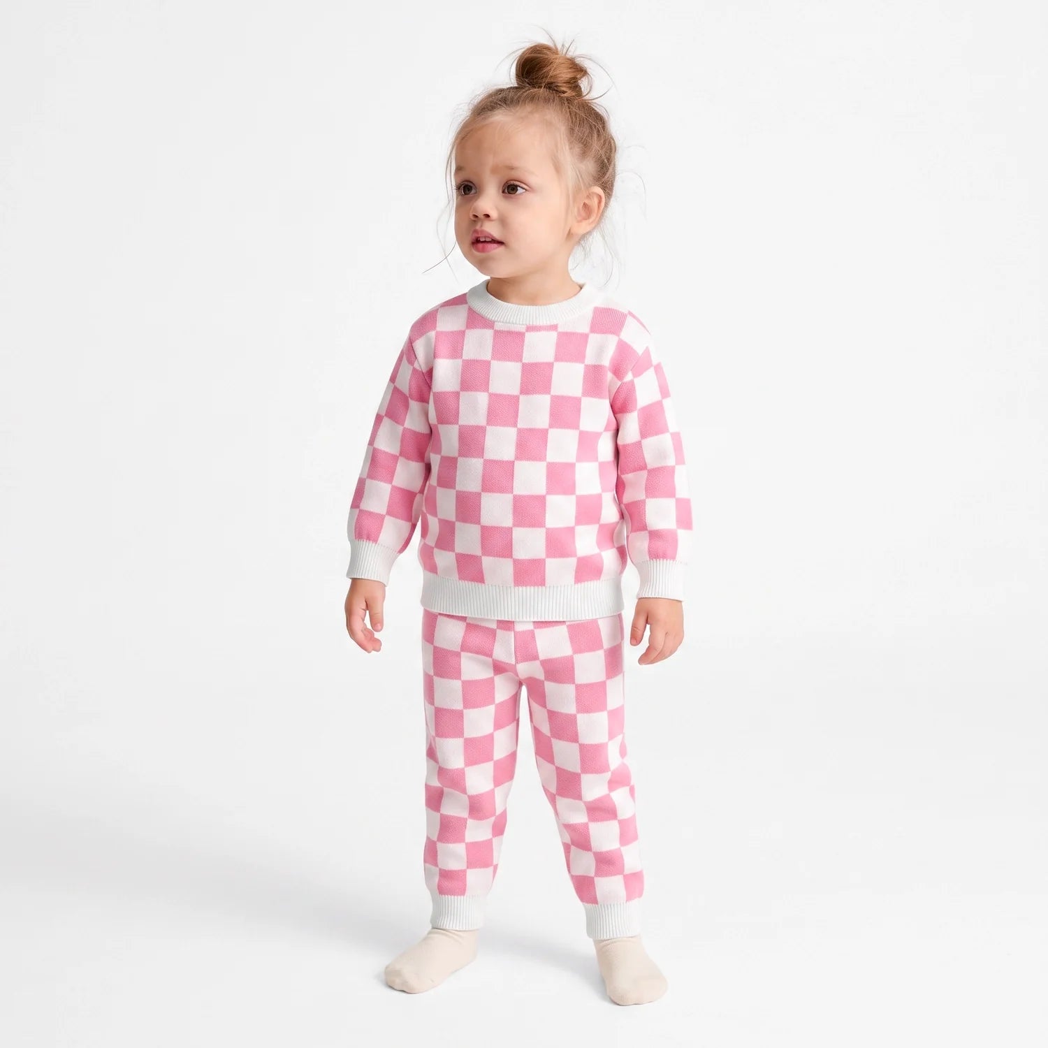 Pink Checker Knit Jogger Pants