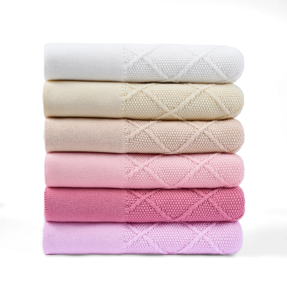 Diamond Stitch Baby Knit Blanket In Beige