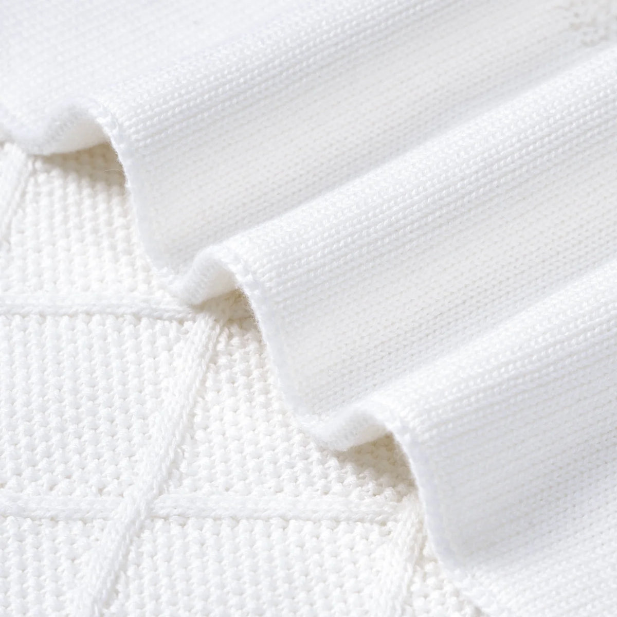 Diamond Stitch Baby Knit Blanket In White