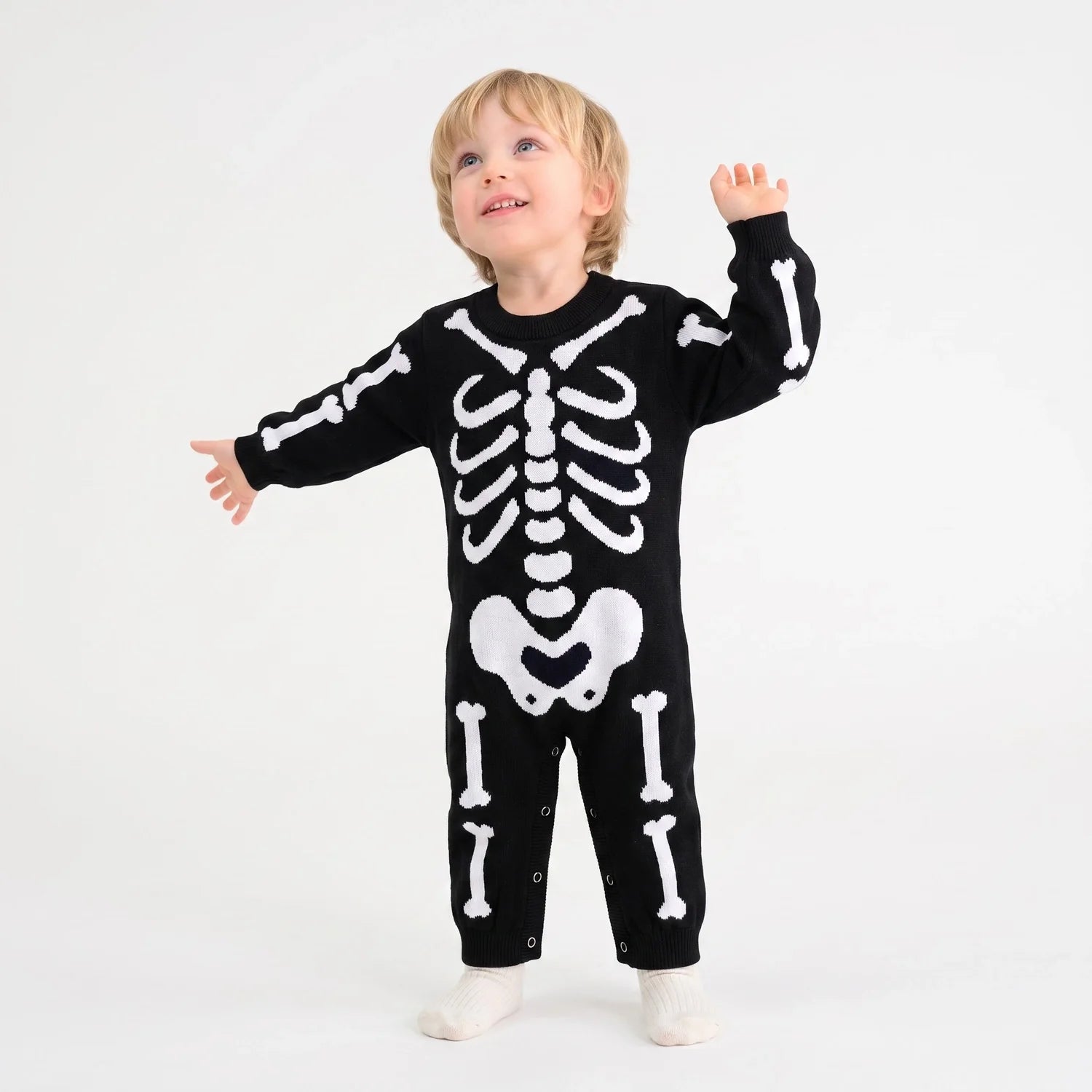 Skeleton Halloween Long Sleeve Knit Baby Romper