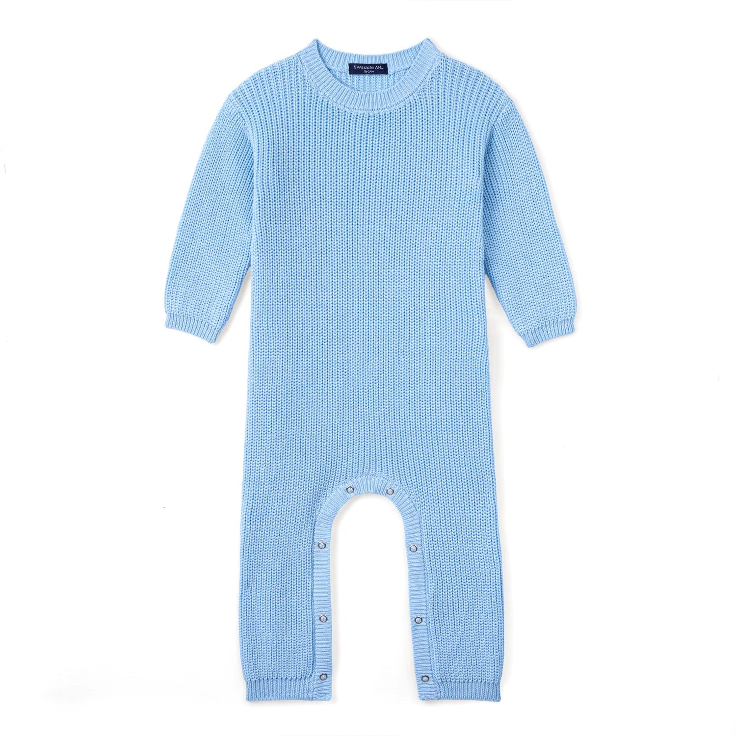 Baby Knit Romper Snap Closure In Baby Blue