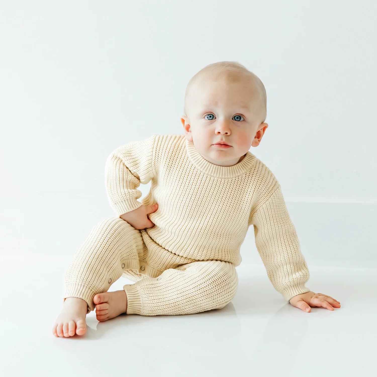 Baby Knit Romper Snap Closure In Cream