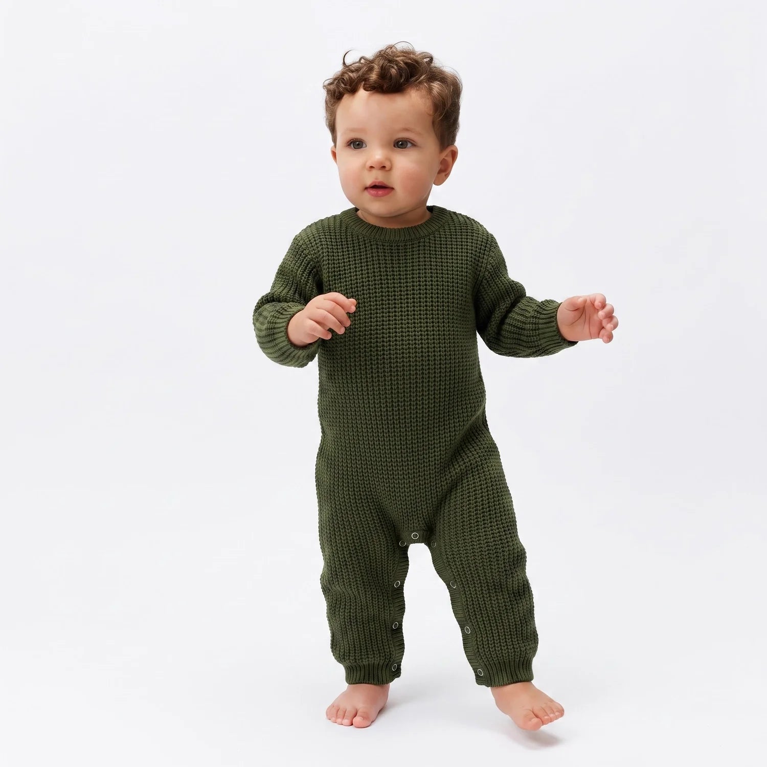 Baby Knit Romper Snap Closure In Forest Green