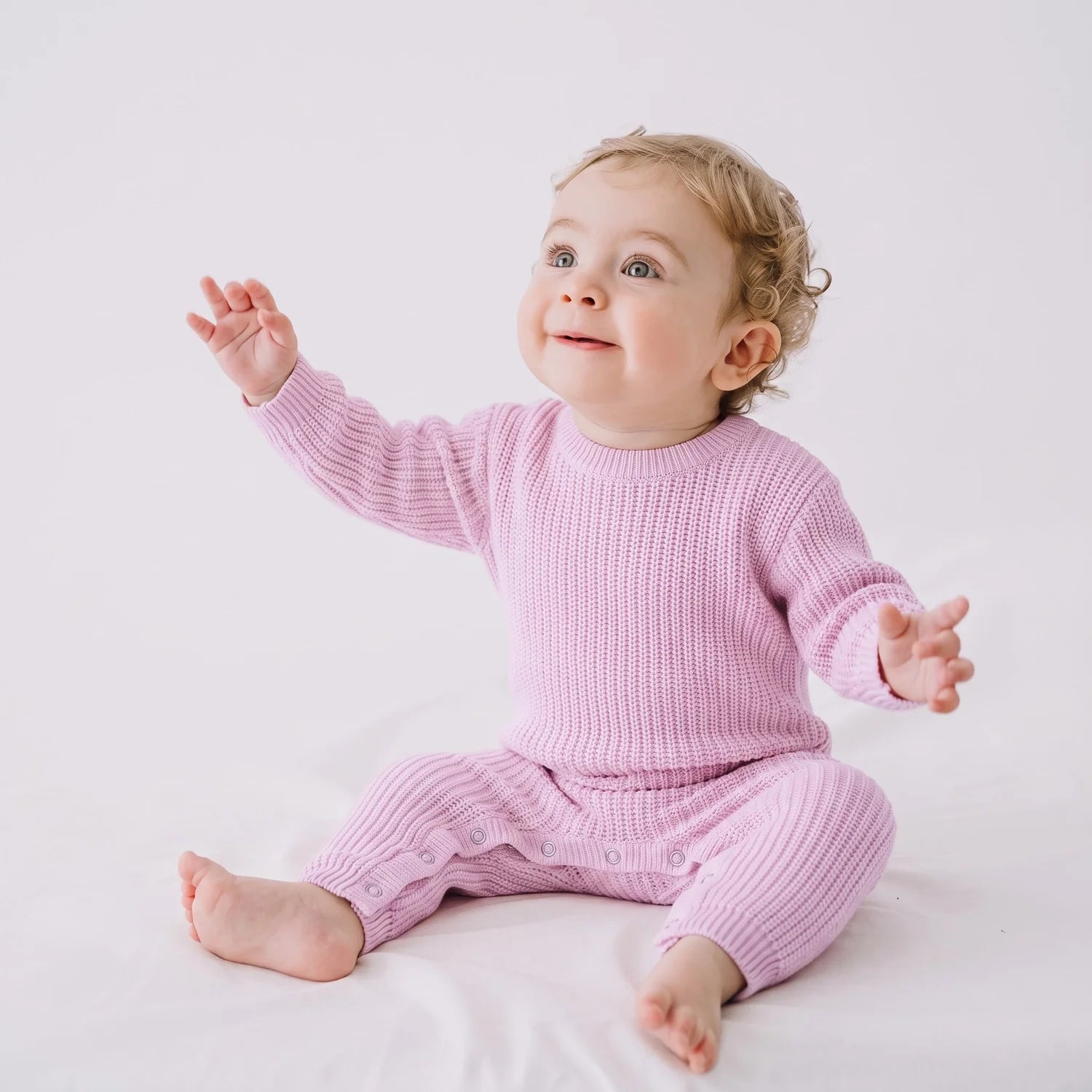 Baby Knit Romper Snap Closure In Lilac