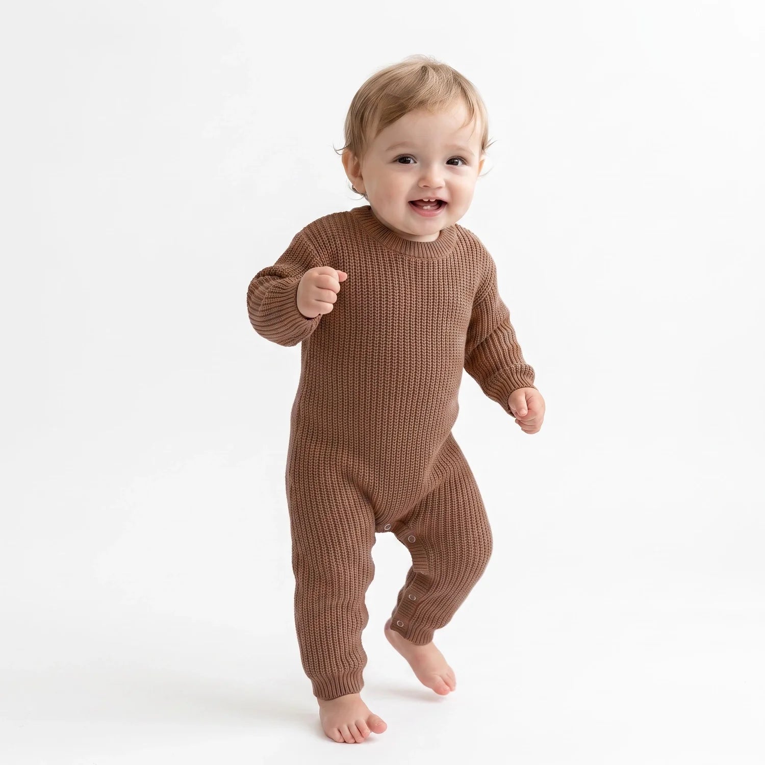 Baby Knit Romper Snap Closure In Mocha