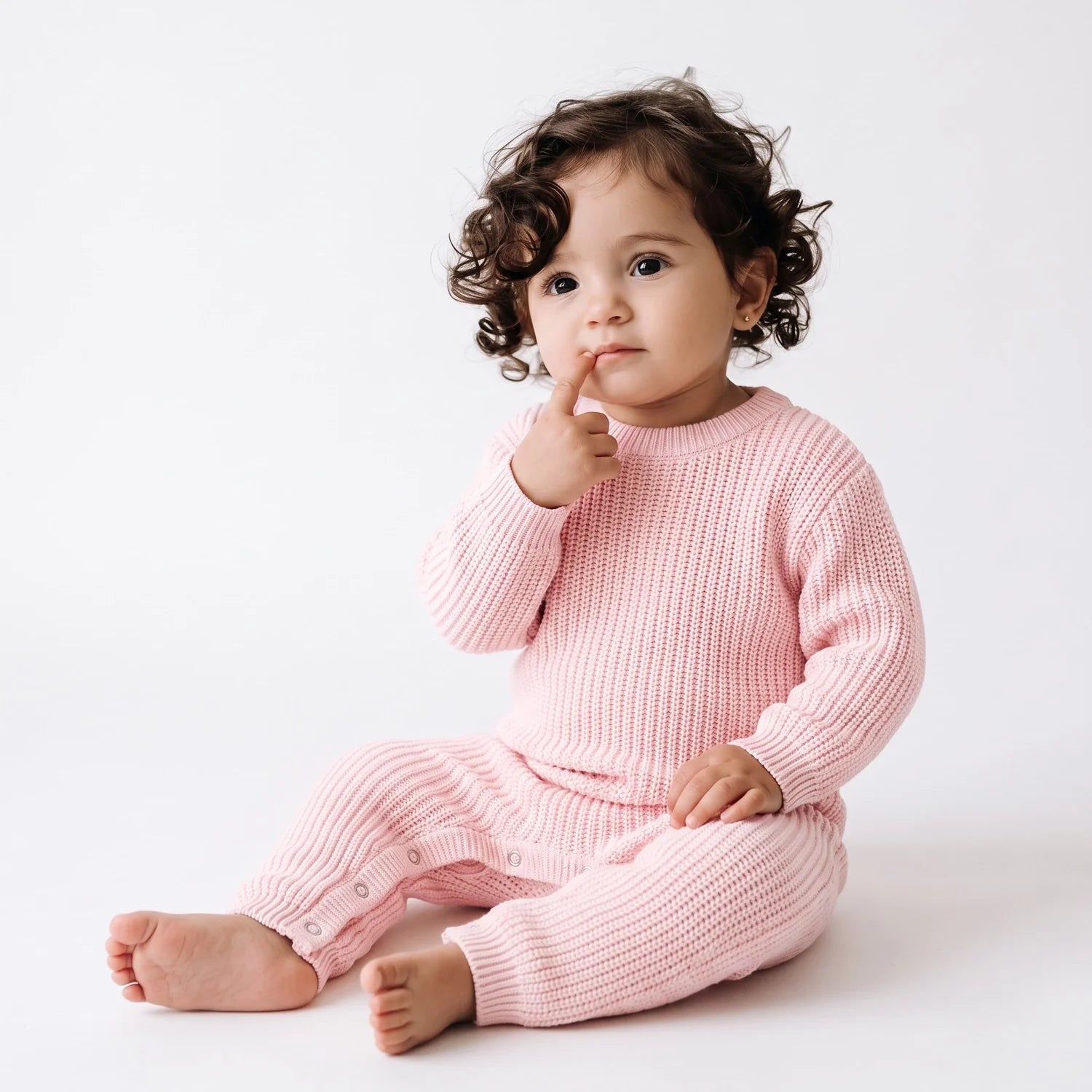 Baby Knit Romper Snap Closure In Pink