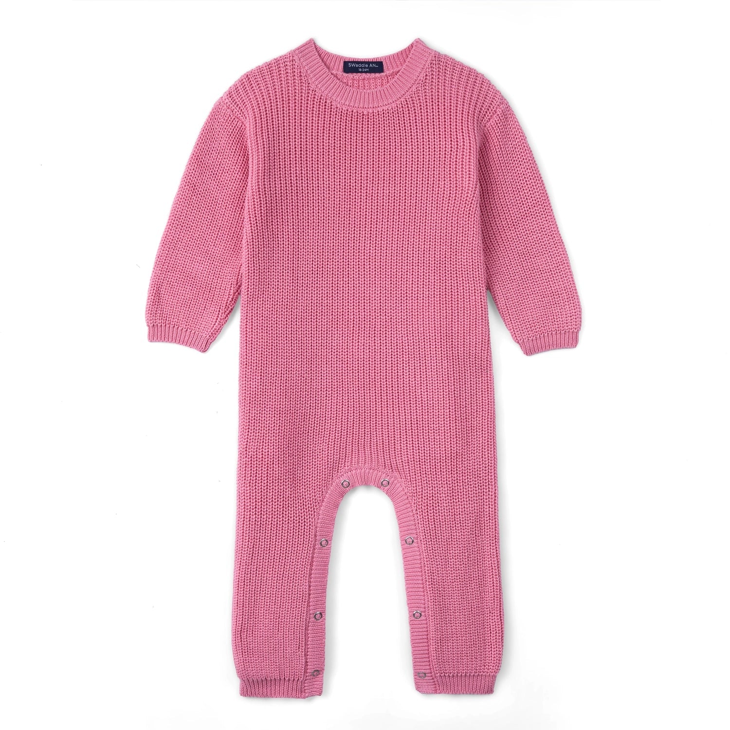 Baby Knit Romper Snap Closure In Rose Pink