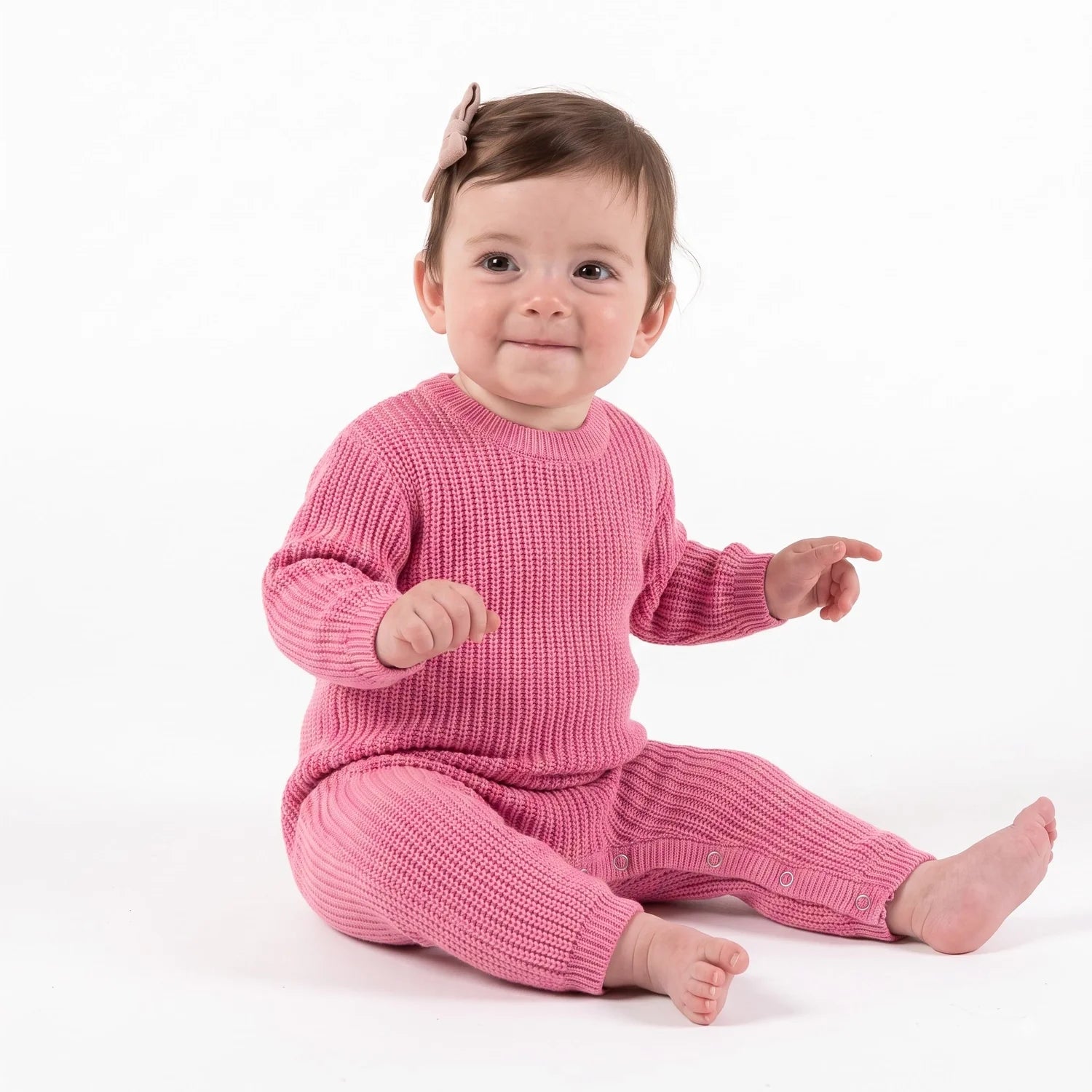 Baby Knit Romper Snap Closure In Rose Pink