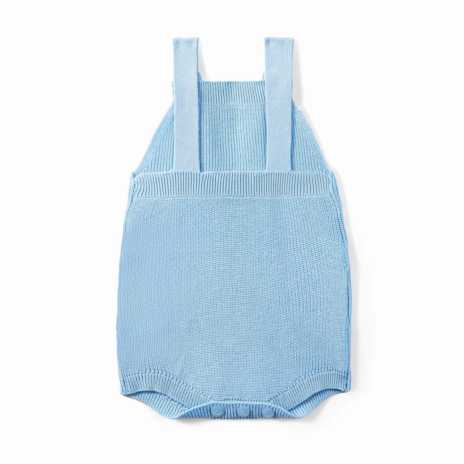 Baby Knit Button Strap Romper In Baby Blue