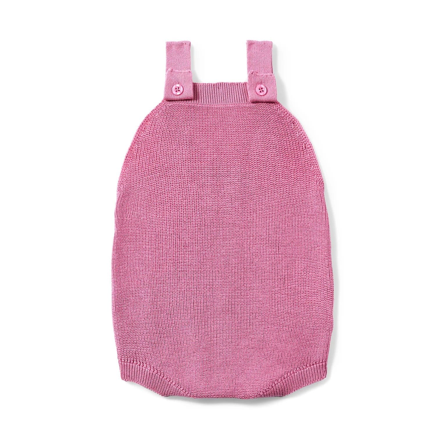 Baby Knit Button Strap Romper In Rose Pink