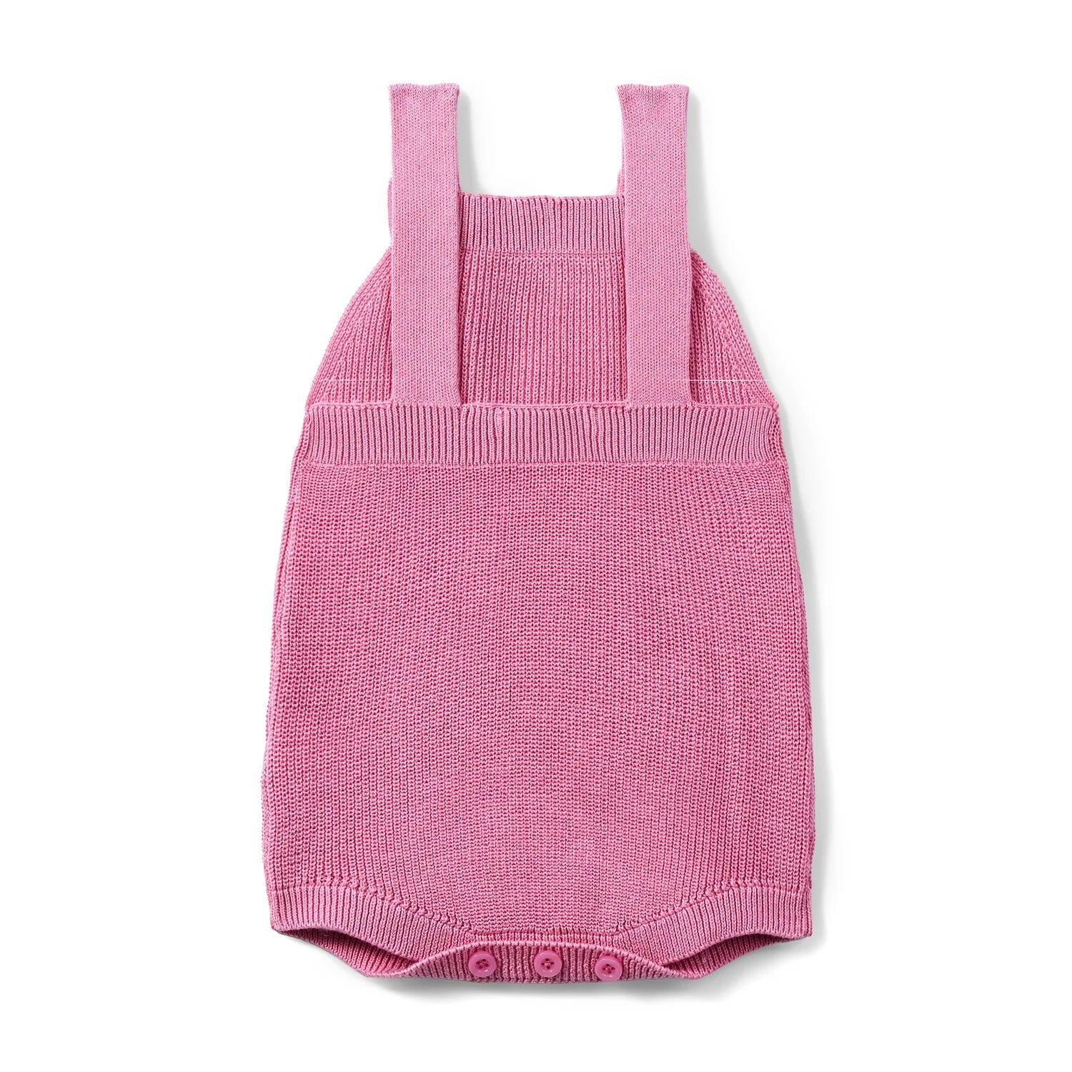 Baby Knit Button Strap Romper In Rose Pink