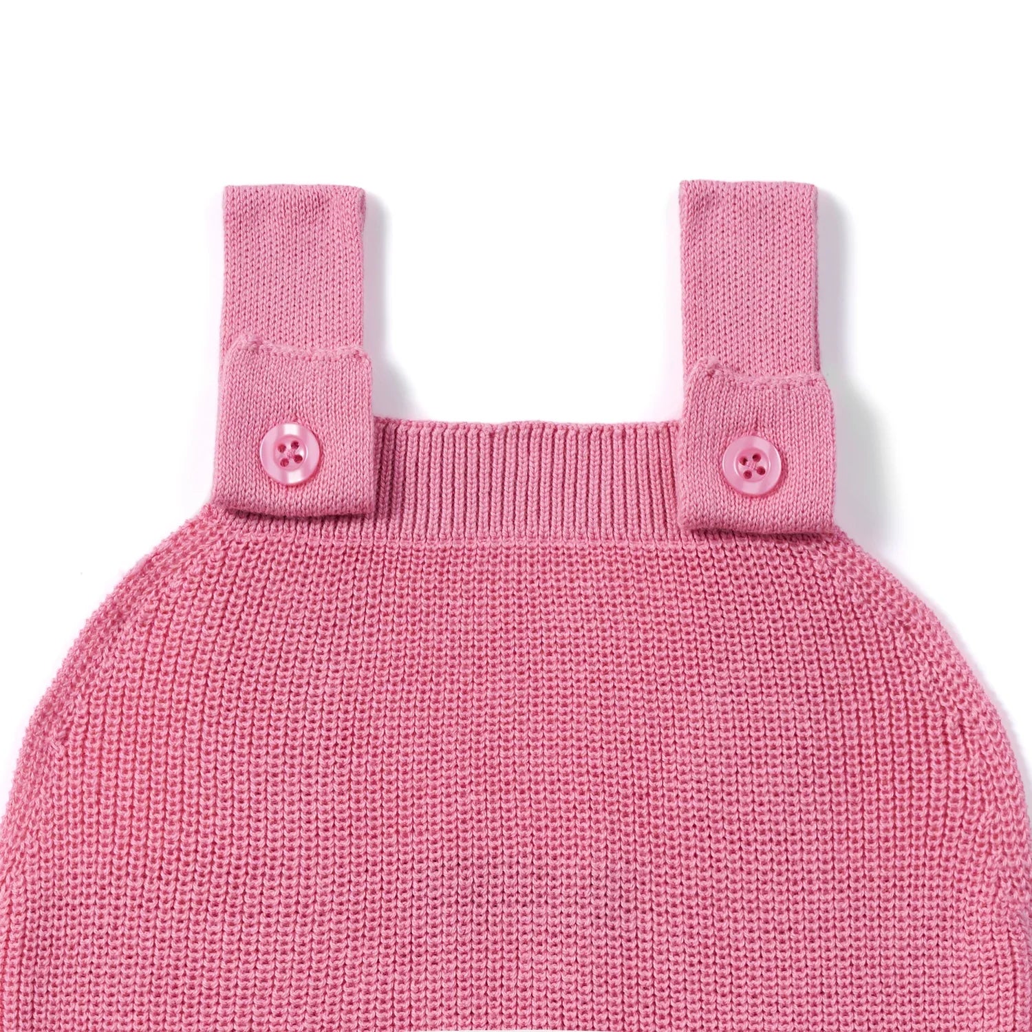 Baby Knit Button Strap Romper In Rose Pink