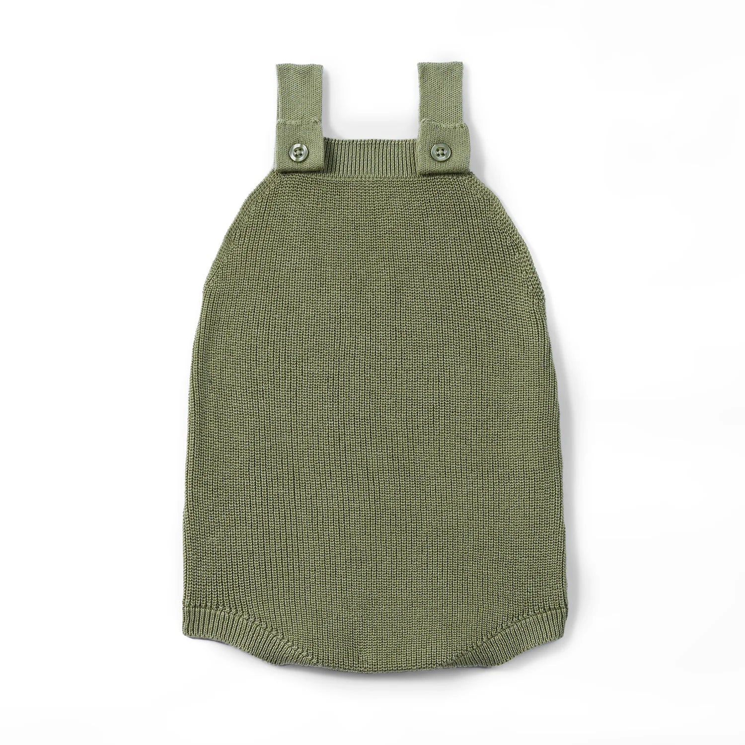 Baby Knit Button Strap Romper In Sage Green