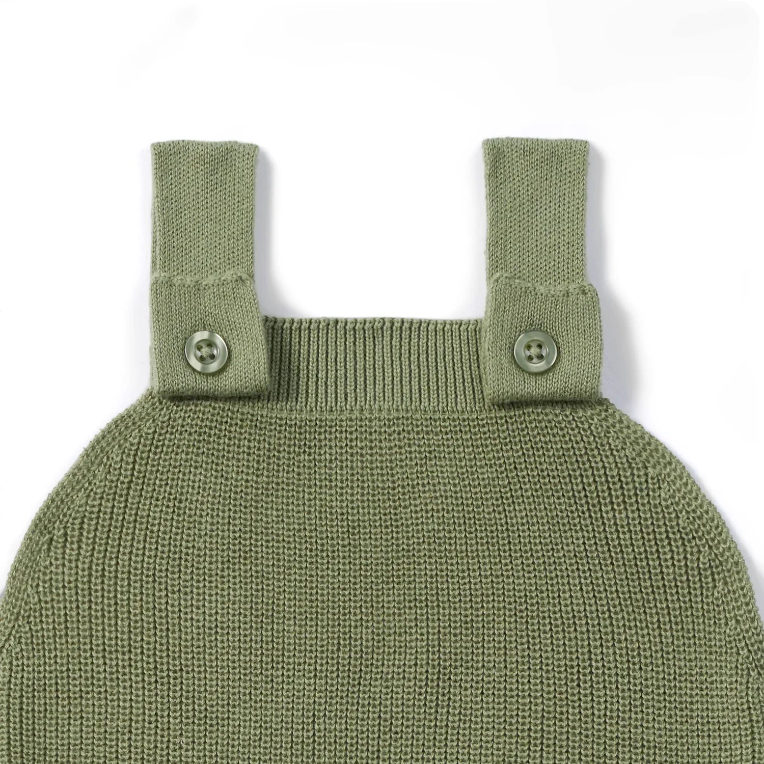 Baby Knit Button Strap Romper In Sage Green