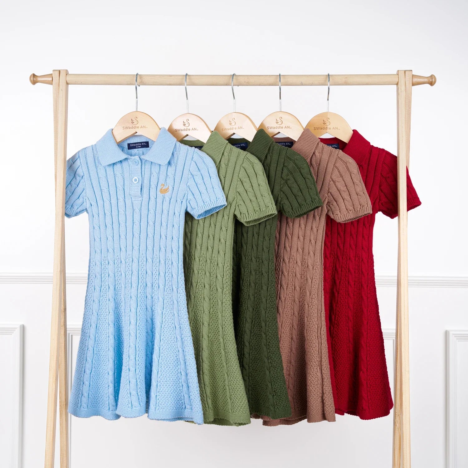 Cable Knit Polo Dress In Forest Green