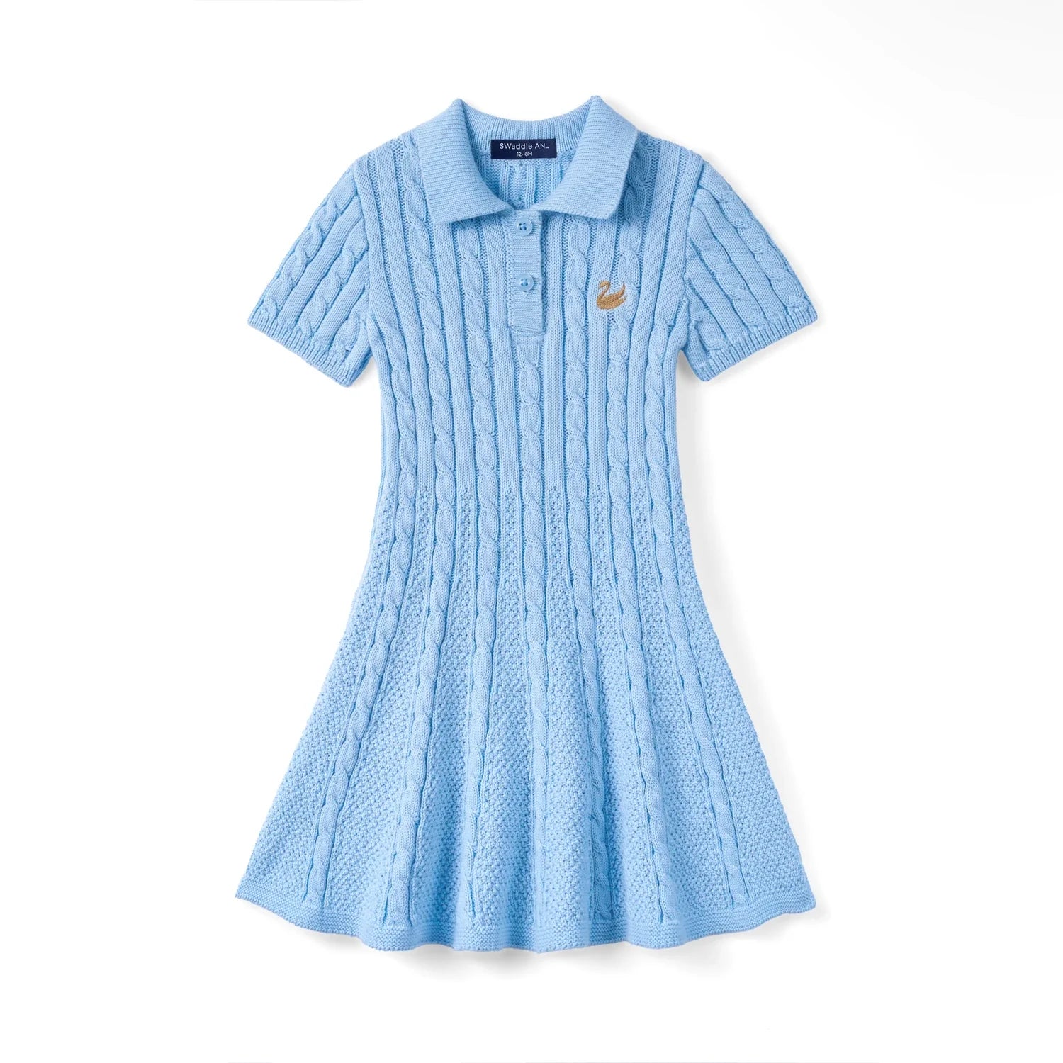 Cable Knit Polo Dress In Baby Blue