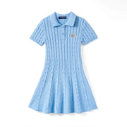 Cable Knit Polo Dress In Baby Blue