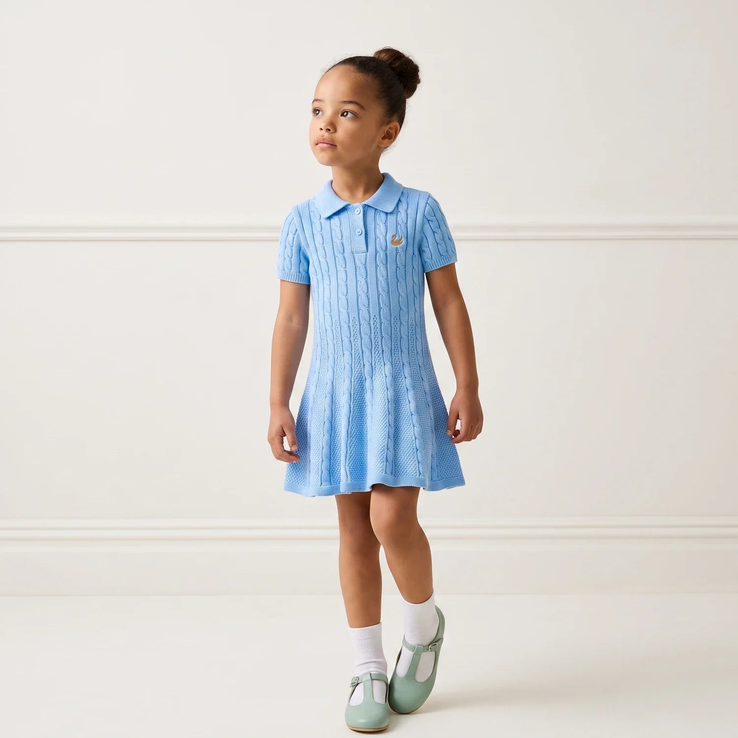 Cable Knit Polo Dress In Baby Blue