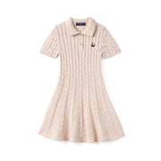 Cable Knit Polo Dress In Beige